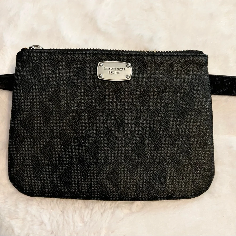 Michael Kors Black MK Logo Designer Belt Bag Fanny Pack Waist Bag